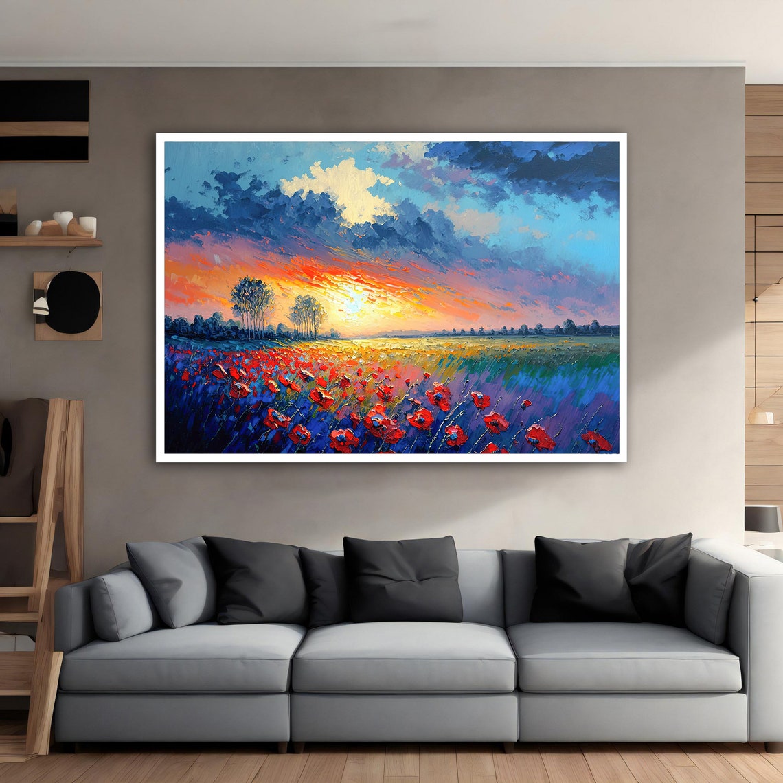Poppy Field Painting Poppy Flower Artwork Poppy Field Painting Flower Wall Art Nature Landscape Painting Floral Art - Image 4