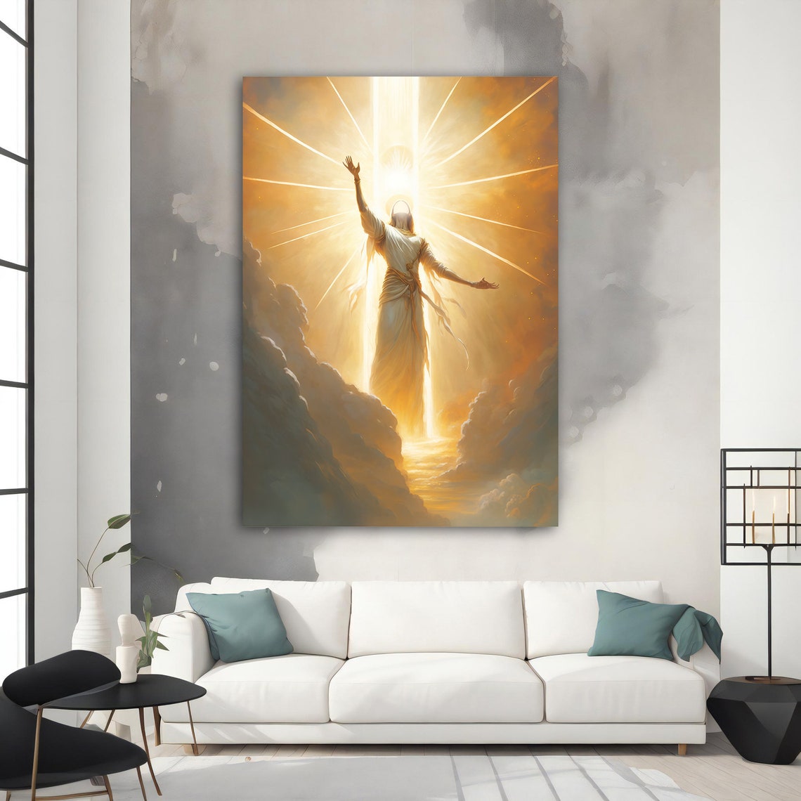 Bright Angel Ascending in Golden Light Clouds Heavenly Art Poster - Image 2