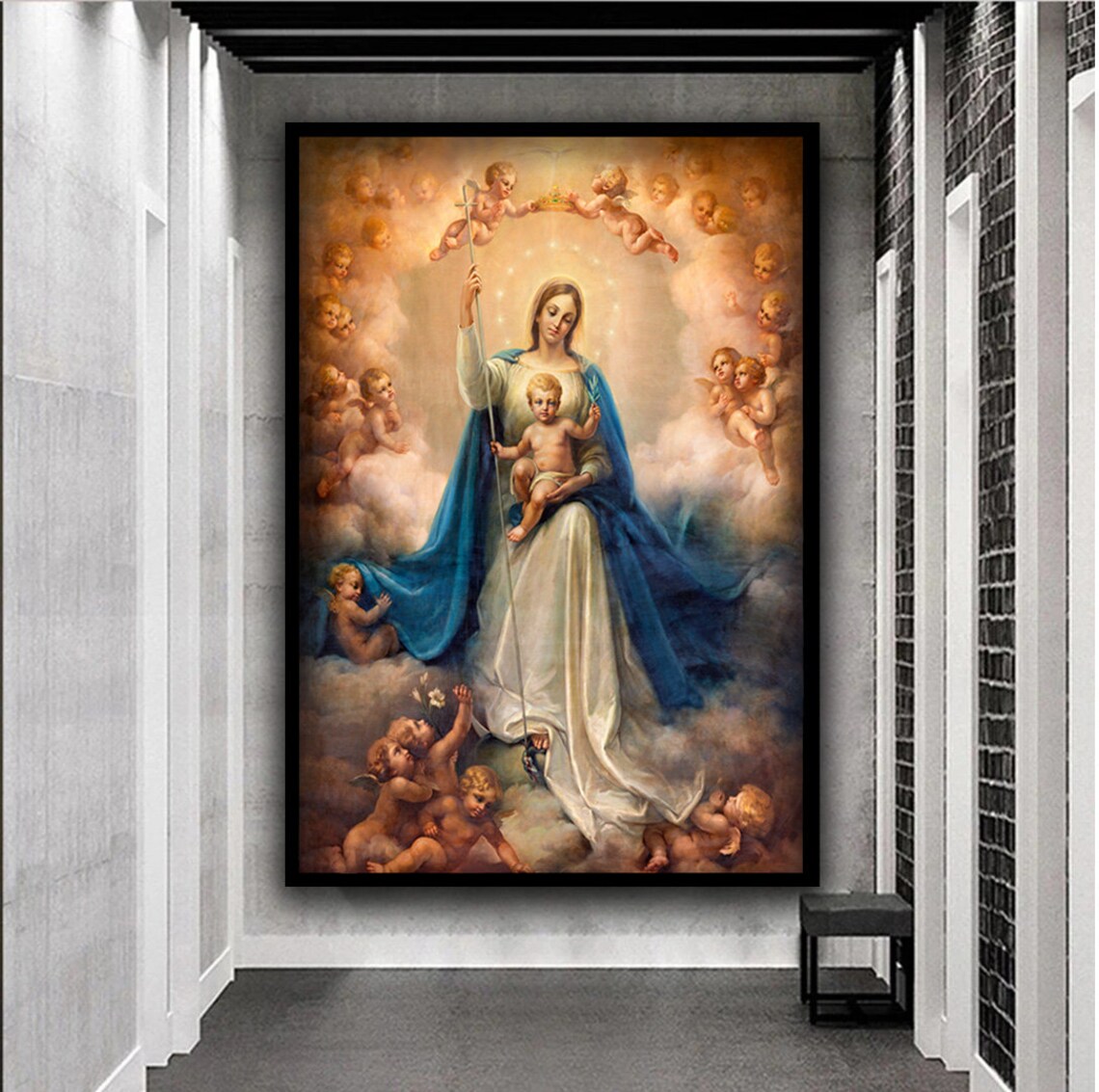 Virgin Mary With Infant Jesus Angels Heavenly Classic Catholic Art Poster - Image 2