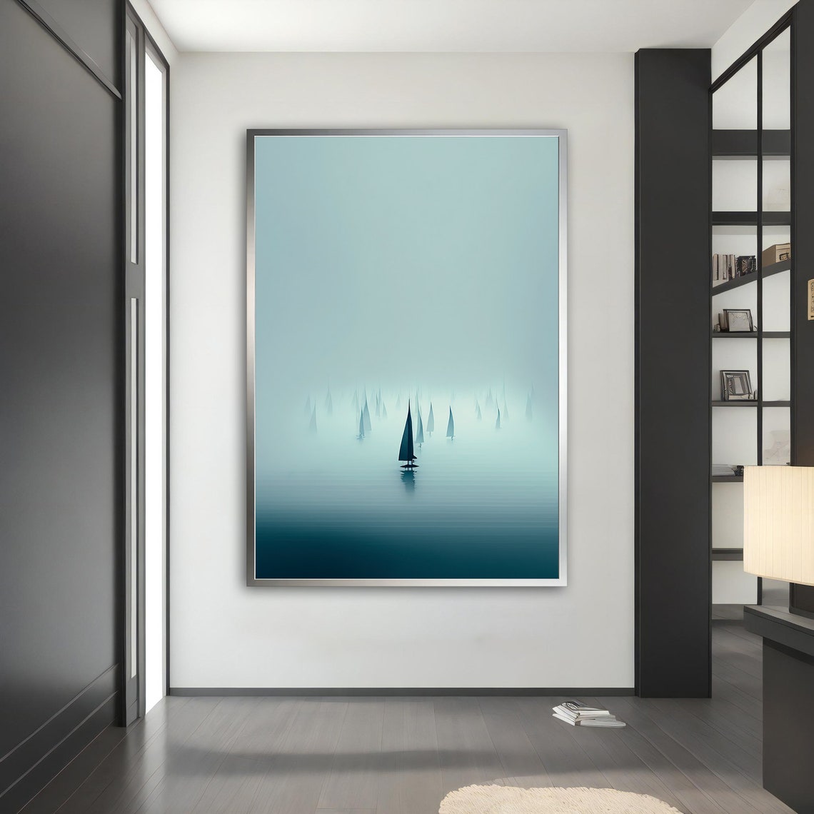 Ship Painting Foggy Sea Art Pirate Ship Painting Rowing Boat Art Sailing Wall Art Sailboat Rolled Art Ships At Sea Print - Image 5