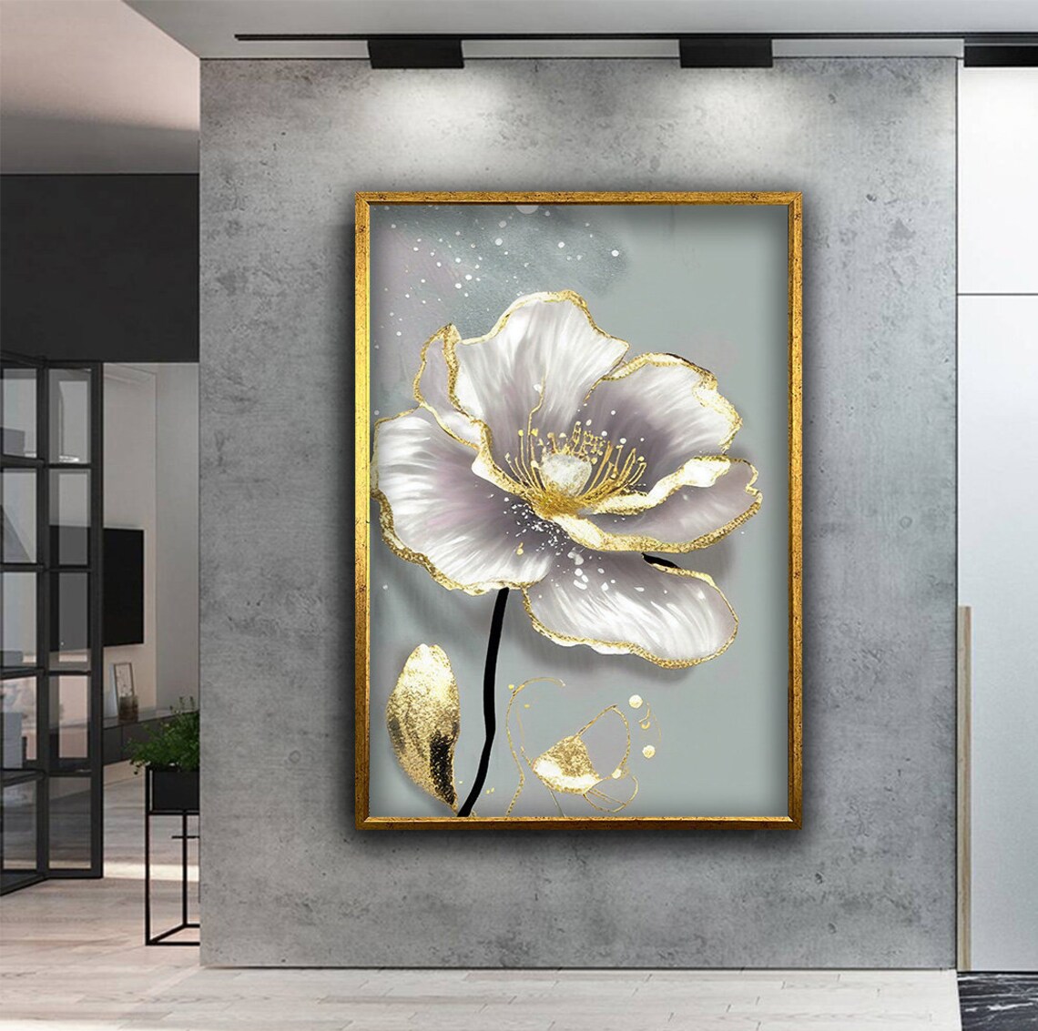 White Flower Gold Edge Blooming Floral Elegant Wall Art Poster - Image 3