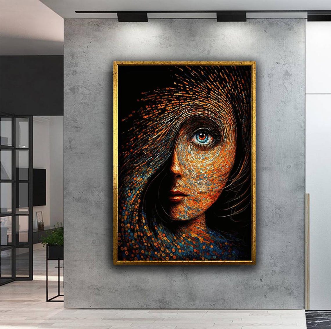 Surreal Woman Print Woman With A Mosaic Face Wall Art Blue Eyed Woman Art Colorful Surreal Girl Art Print Woman Home Art - Image 2
