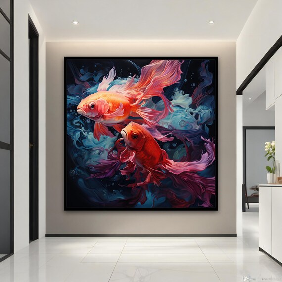 Koi Fish Painting Koi Fish Wall Art Koi Fish Poster Background Koi Fish Print Fish Wall Decor Animal Office Art