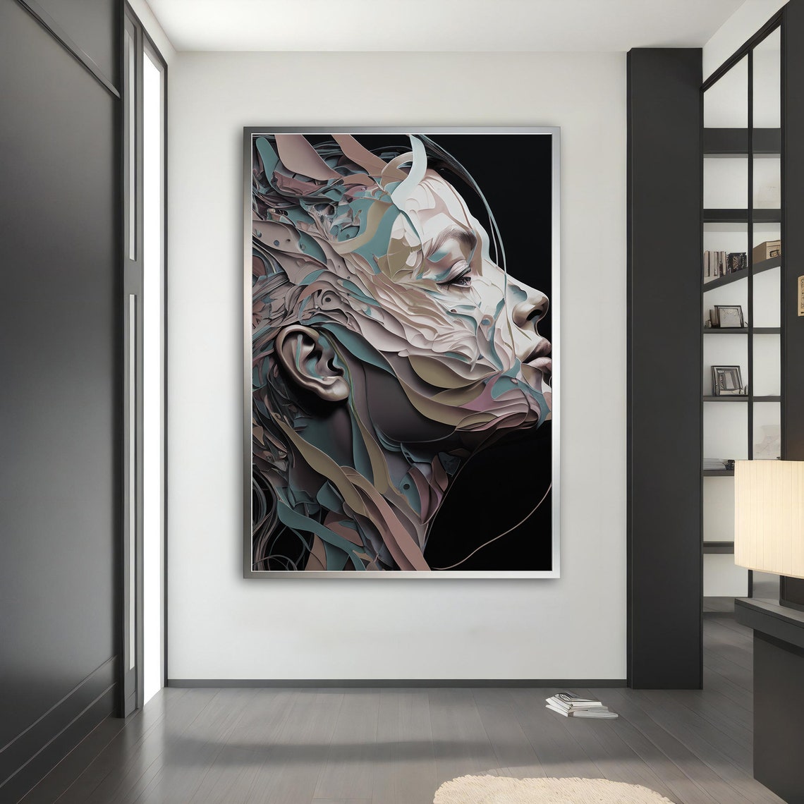 Grey Surreal Layered Fragment Woman Profile Modern Abstract Art Poster - Image 5