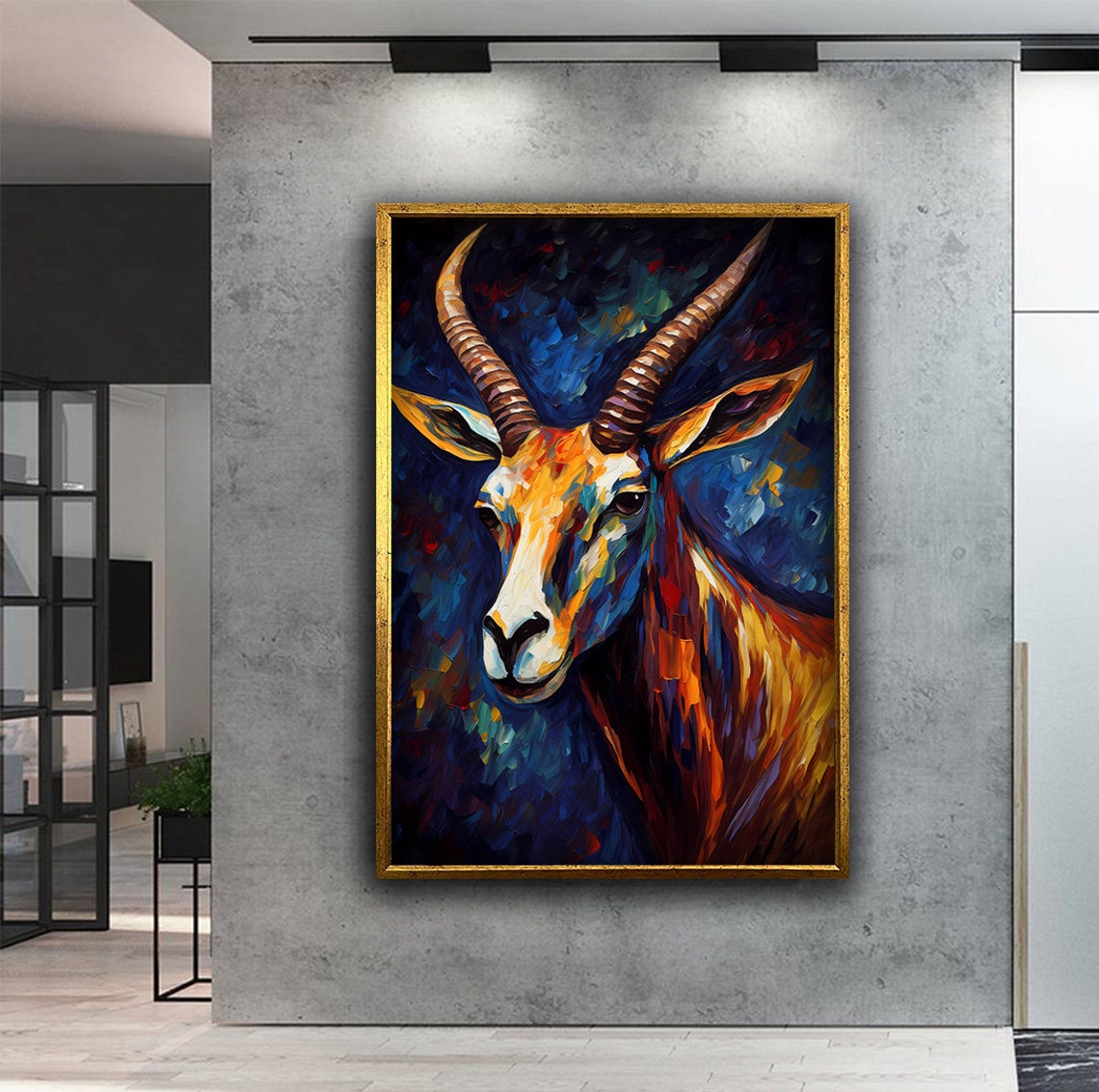 Colorful Antelope Portrait Bold Brushstroke Wildlife Art Poster - Image 2