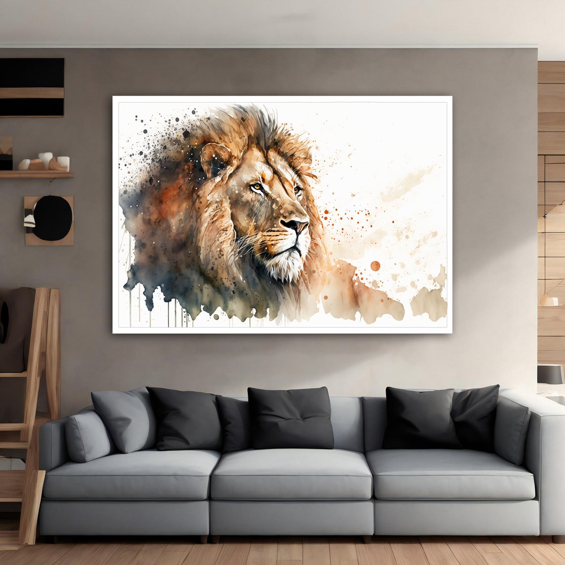 Lion Watercolor Splatter Profile Majestic King Jungle Art Poster - Image 4