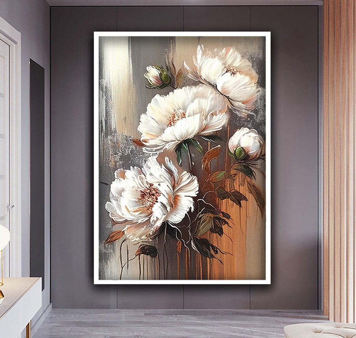 Blooming White Peonies Soft Grey Gold Botanical Floral Poster - Image 5
