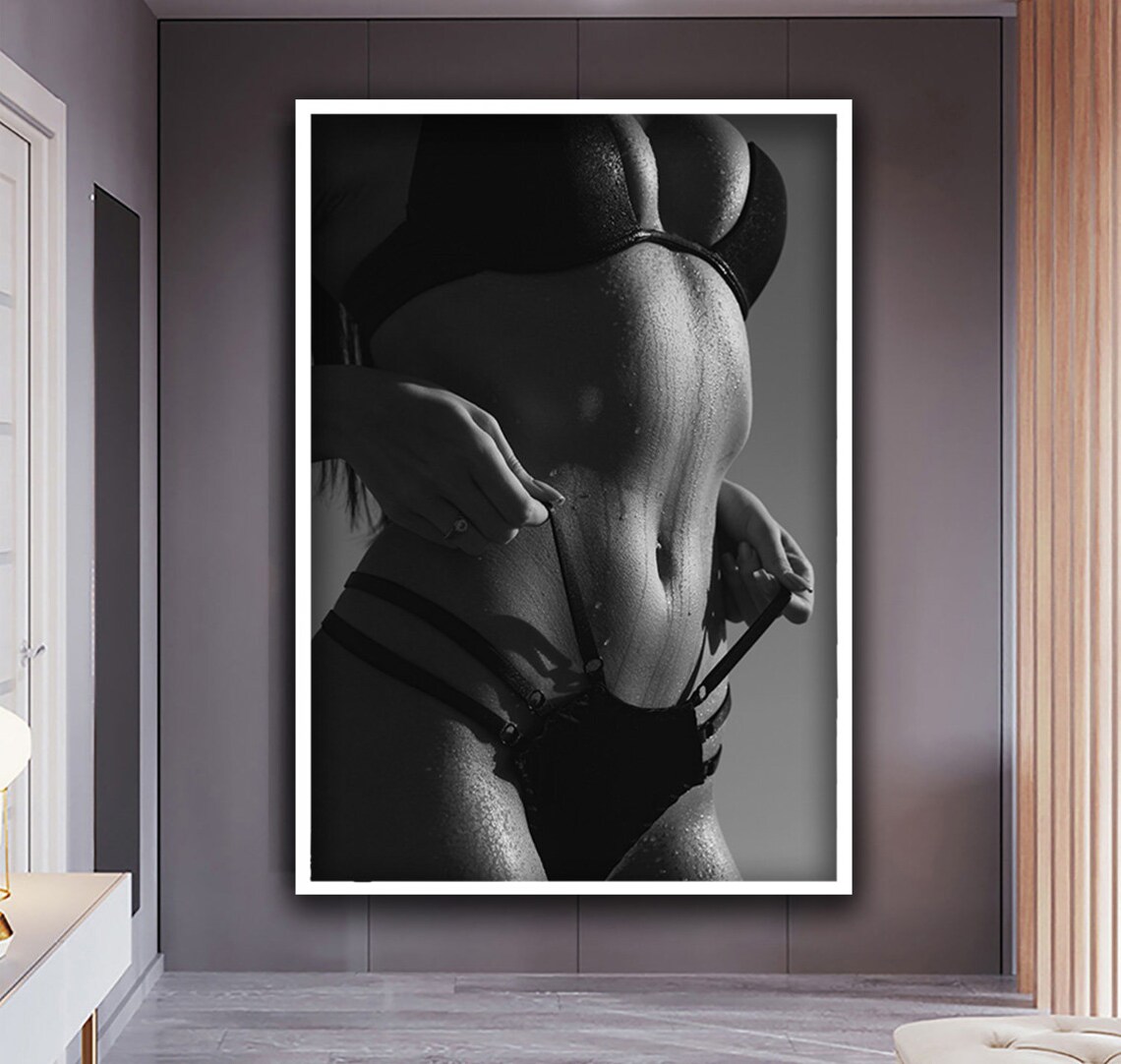 Black And White Sensual Woman Torso Boudoir Lingerie Photo Poster