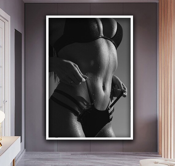 Black And White Sensual Woman Torso Boudoir Lingerie Photo Poster