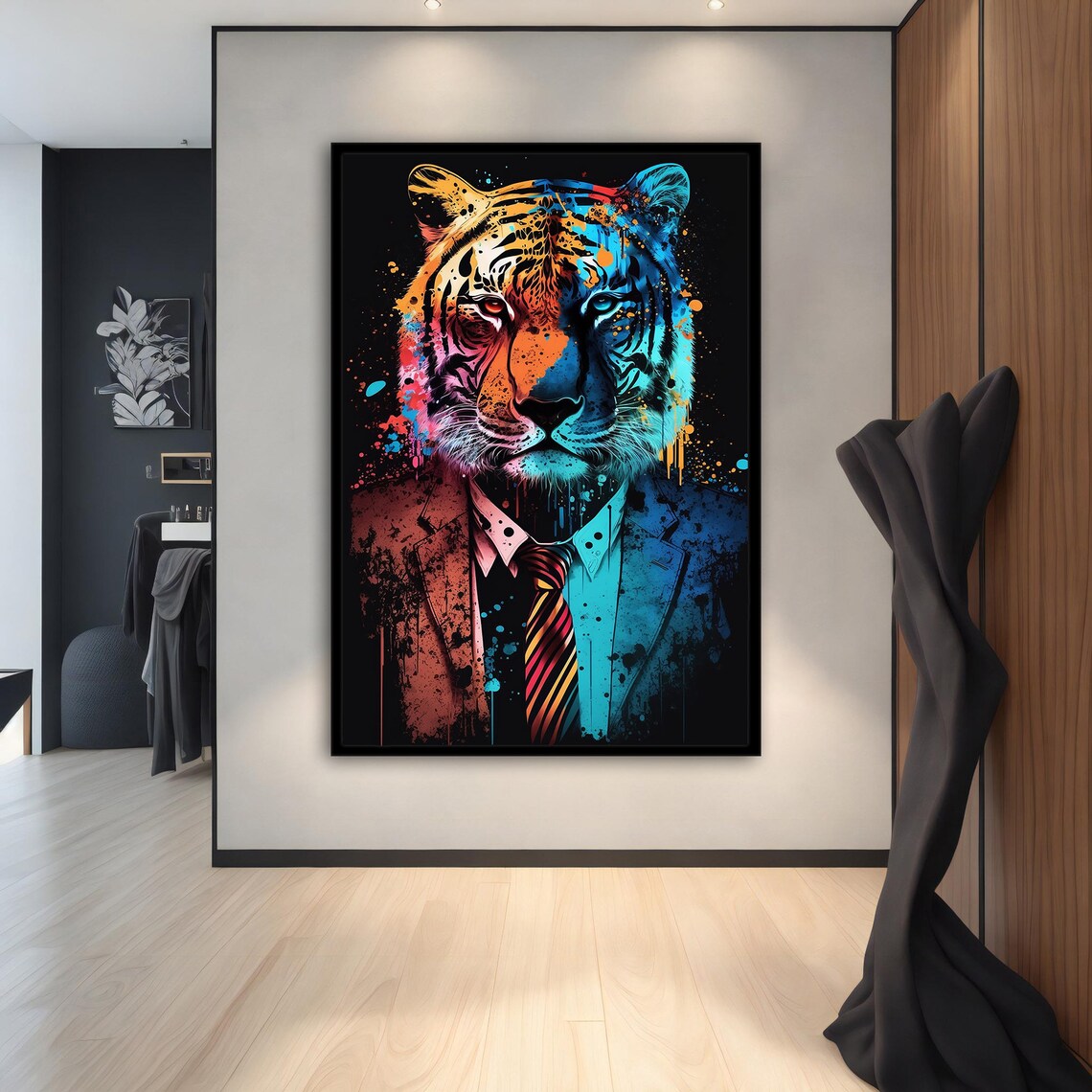Tiger In Suit Tie Orange Blue Graffiti Boss Business Animal Art Wall Poster - Image 3