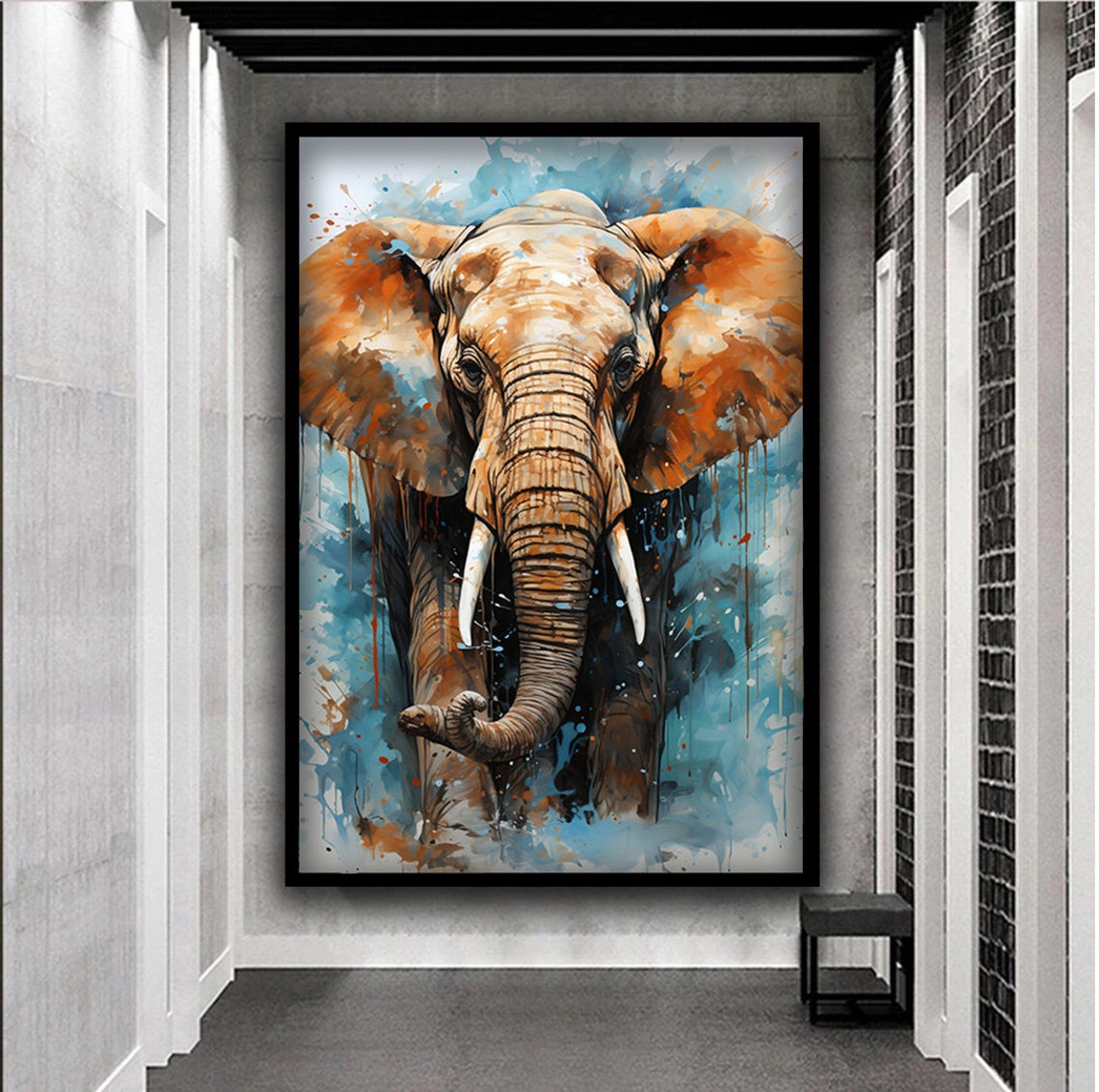 Colorful Elephant Watercolor Wildlife Abstract Elephant Head Poster - Image 3