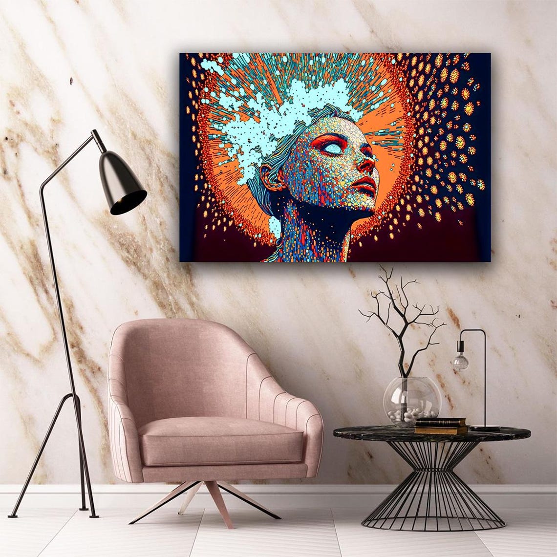 Surreal Woman Print Woman With A Mosaic Face Wall Art Blue Eyed Woman Art Colorful Surreal Girl Art Print Woman Home Art - Image 3