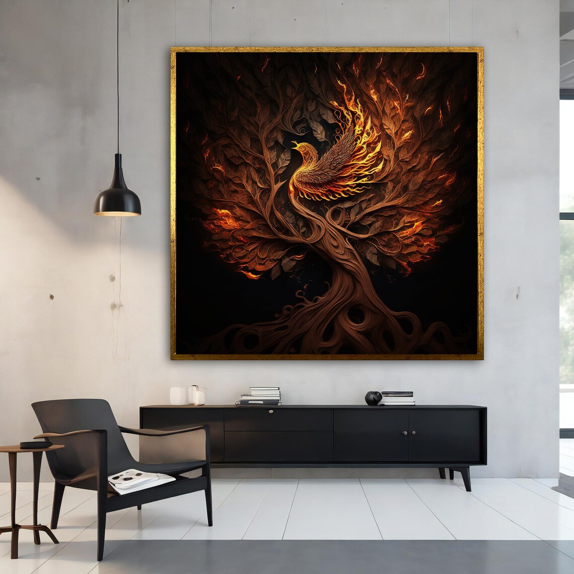 Phoenix Art Fiery Phoenix Wall Art Phoenix On The Tree Poster Phoenix Print Animal Home Decor - Image 2