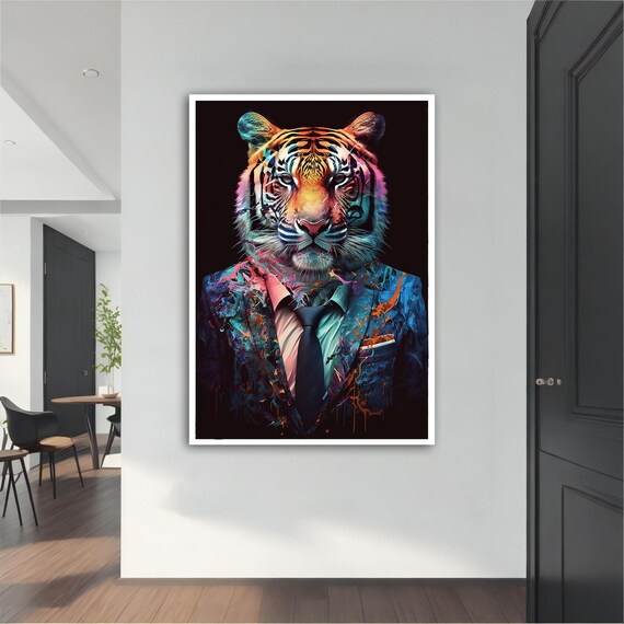 Tiger In Suit Colorful Boss Animal Portrait Humor Wall Art Poster