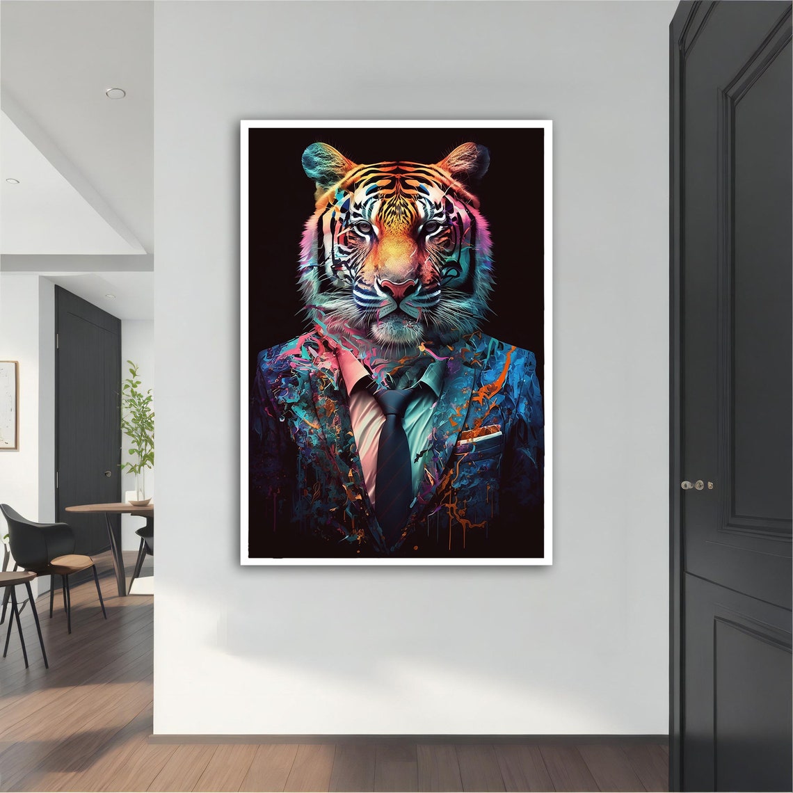 Tiger In Suit Colorful Boss Animal Portrait Humor Wall Art Poster