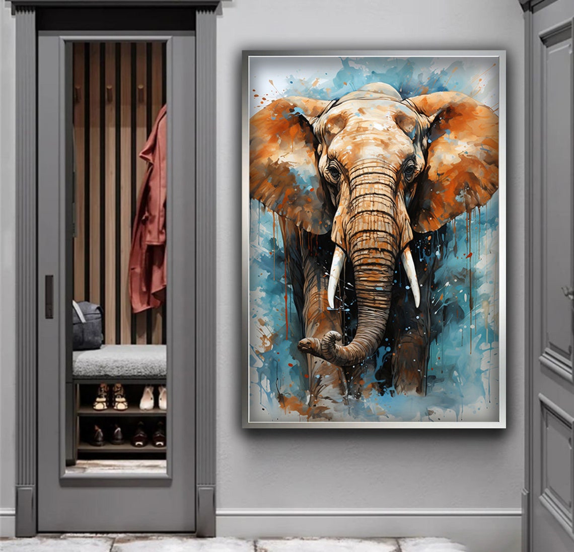 Colorful Elephant Watercolor Wildlife Abstract Elephant Head Poster - Image 2