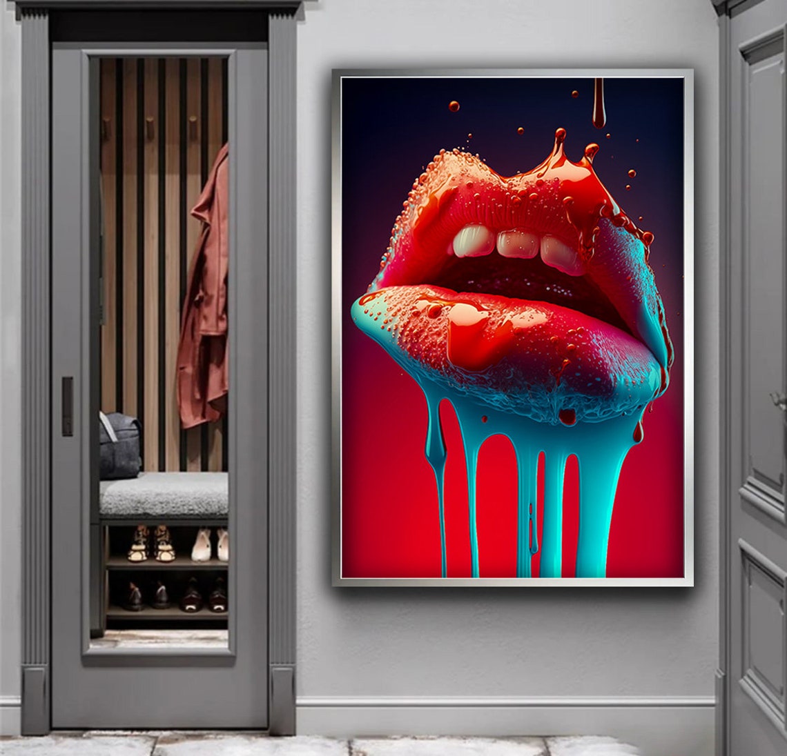 Red Dripping Lips Pop Art Bold Lipstick Statement Wall Art Poster - Image 2
