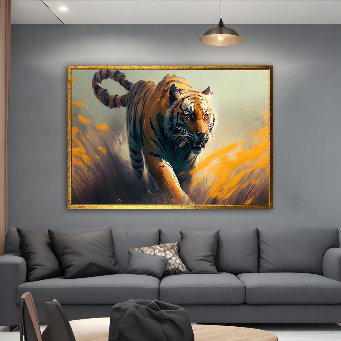 Tiger Walking Golden Grass Dramatic Wildlife Prowl Art Poster - Image 5
