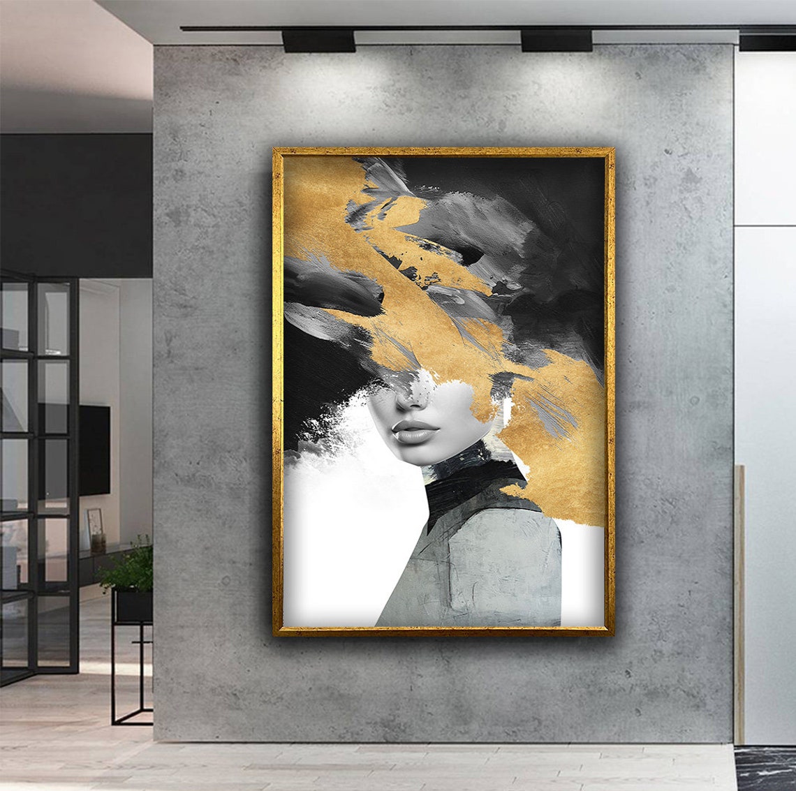 Abstract Woman Print Black And Gold Woman Portrait Art Black And Gold Painting Feminine Woman Wall Decor - Image 3