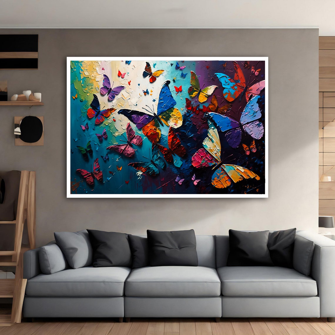 Colorful Butterflies Impasto Teal Background Nature Insect Poster - Image 4