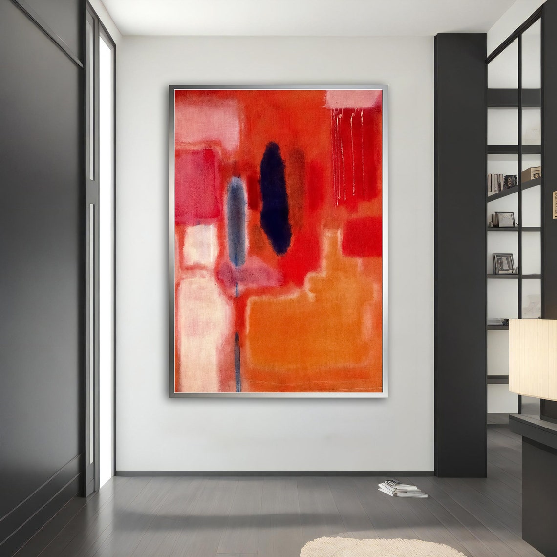 Rothko Style Red Orange Color Field Dark Blue Streaks Art Poster - Image 3