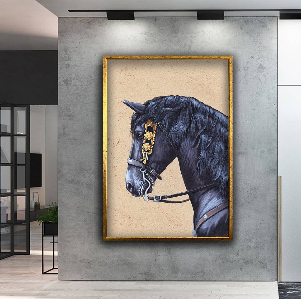 Horse Print Art Black Horse Painting Maned Horse Wall Art Black Horse Animal Print Animal Home Decor - Image 2