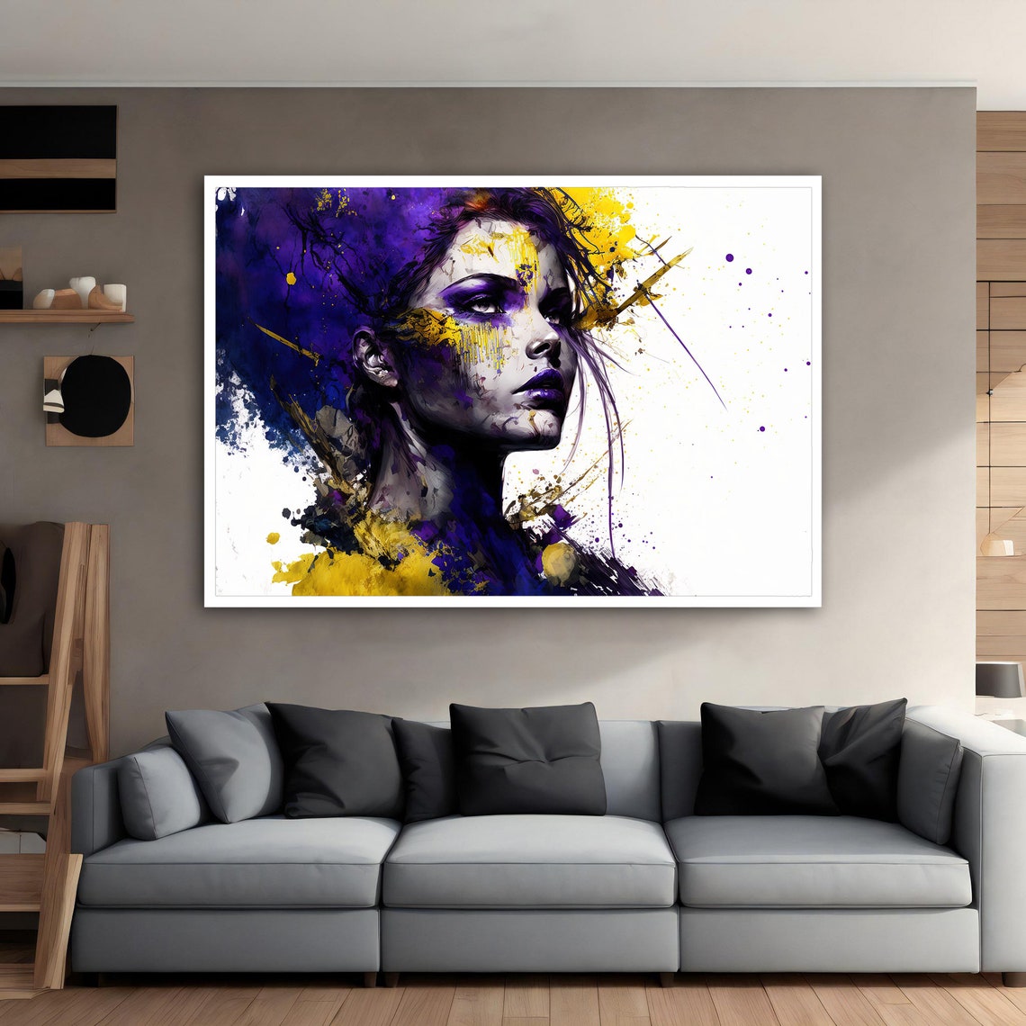Abstract Woman Profile Purple Yellow Splash Portrait Art Poster - Image 3