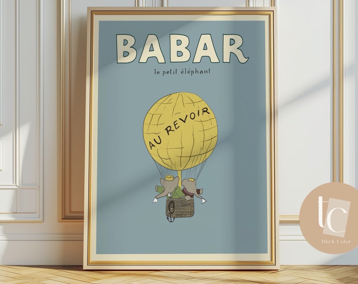 Babar The Elephant Hot Air Balloon Nursery Art Print