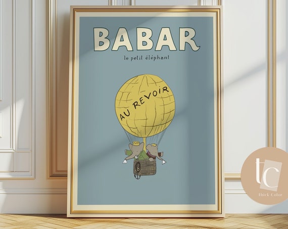 Babar The Elephant Hot Air Balloon Nursery Art Print