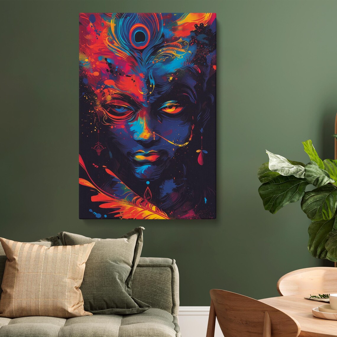 Krishna Wall Art Print, Spiritual Abstract Painting - Image 3