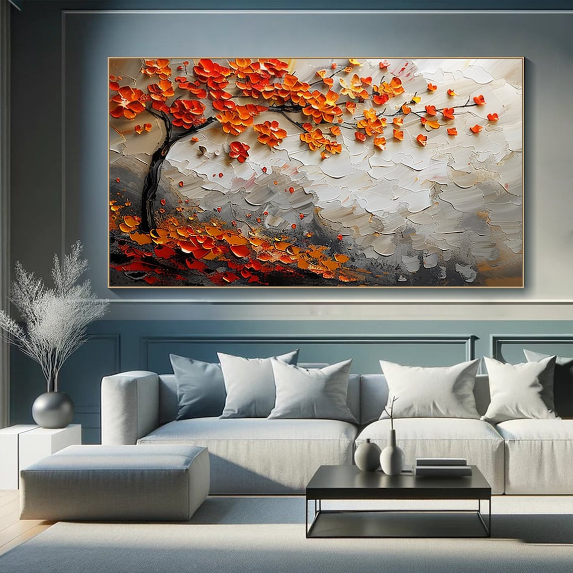 Orange Blossom Tree Oil Painting, Modern Abstract Art Print - Image 3