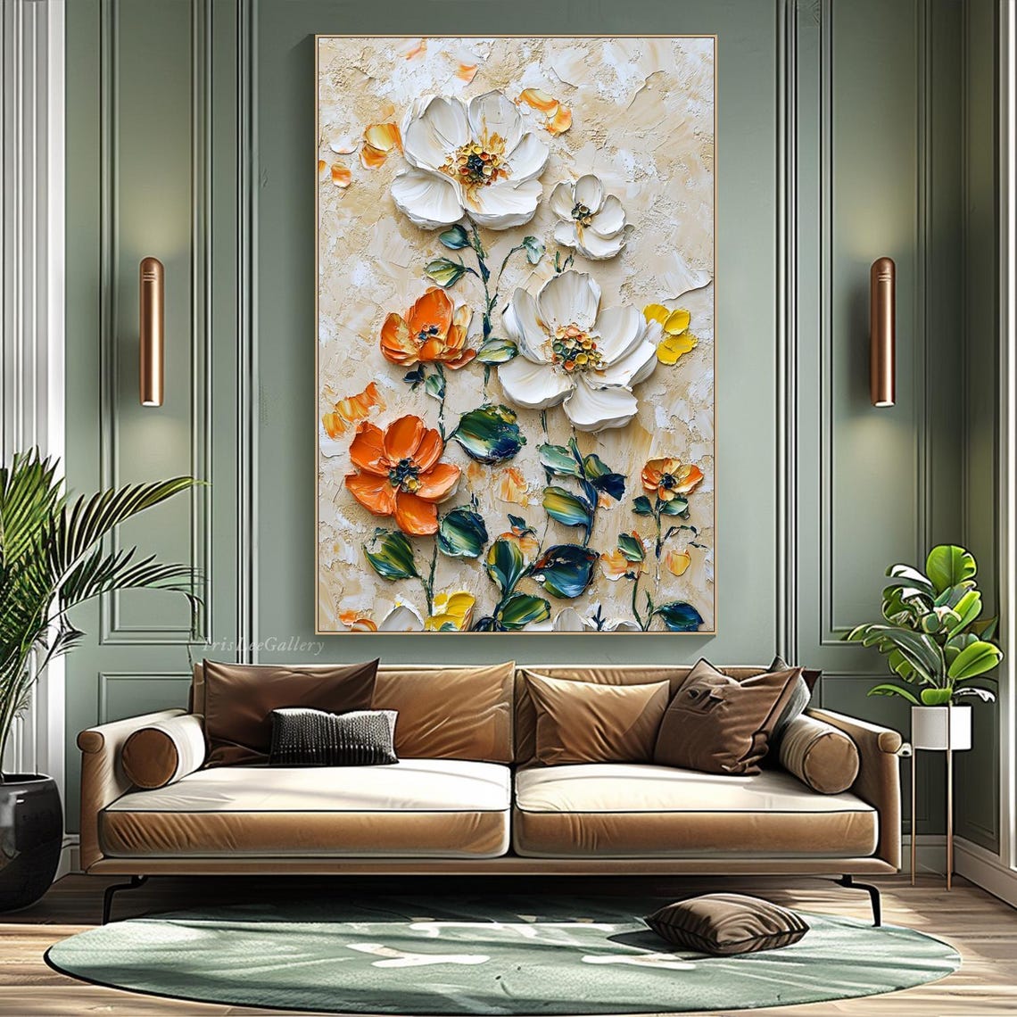 White Orange Blossom Textured Impasto Floral Painting Wall Art - Image 3
