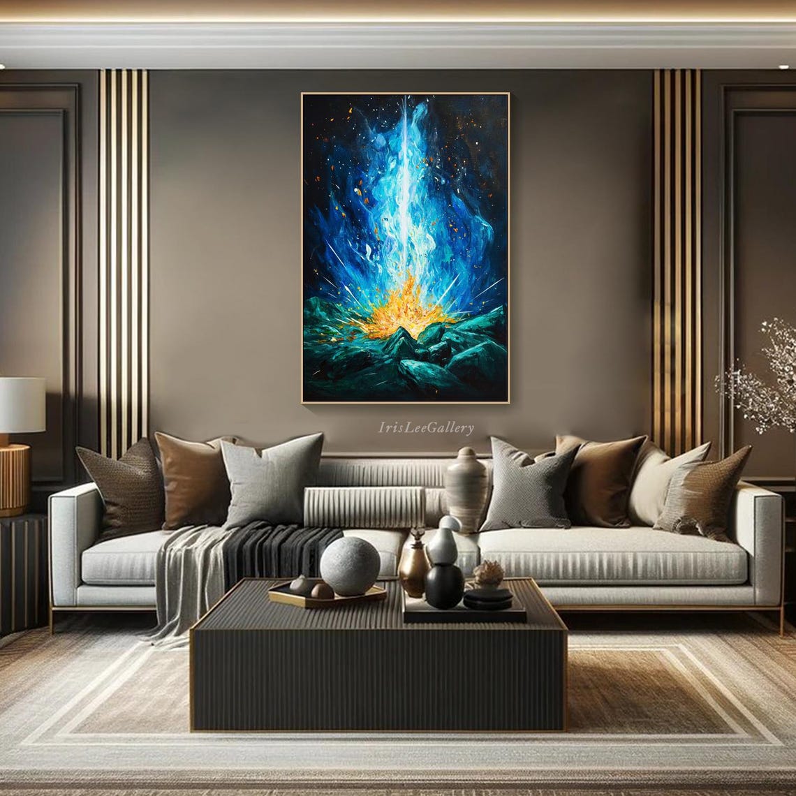 Blue Fire Cosmic Explosion Orange Flames Abstract Vertical Art Poster - Image 4