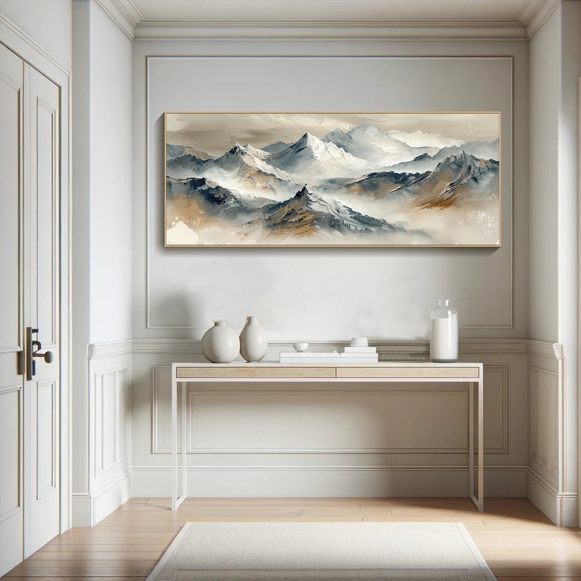 Original 3d Mountain Abstract Painting On Framed Plaster Style Textured Wall Art Ivory Wabi Sabi Living Room Decor Boho Modern - Image 4