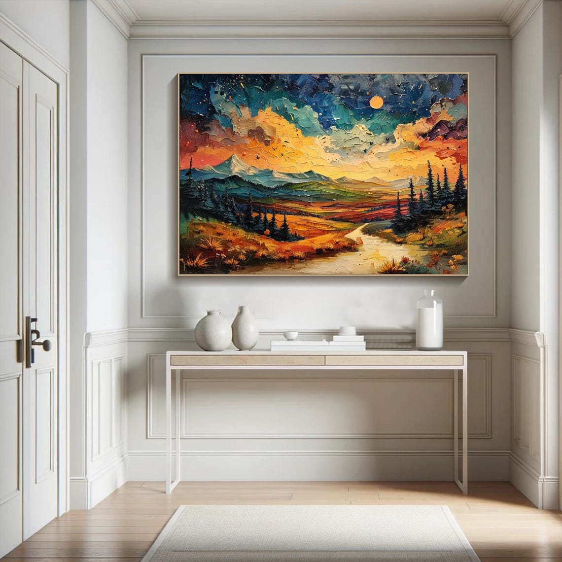 Vibrant Mountain Landscape Oil Painting Sunsetnight Sky Art Large Wall Art For Living Room Contemporary Nature Artwork Modern Home Decor - Image 3