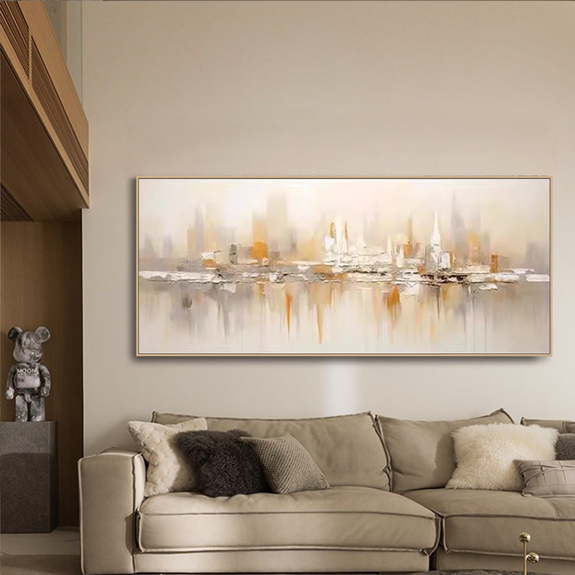 Gold Abstract City Skyline Reflection Misty Waterfront Urban Poster - Image 4