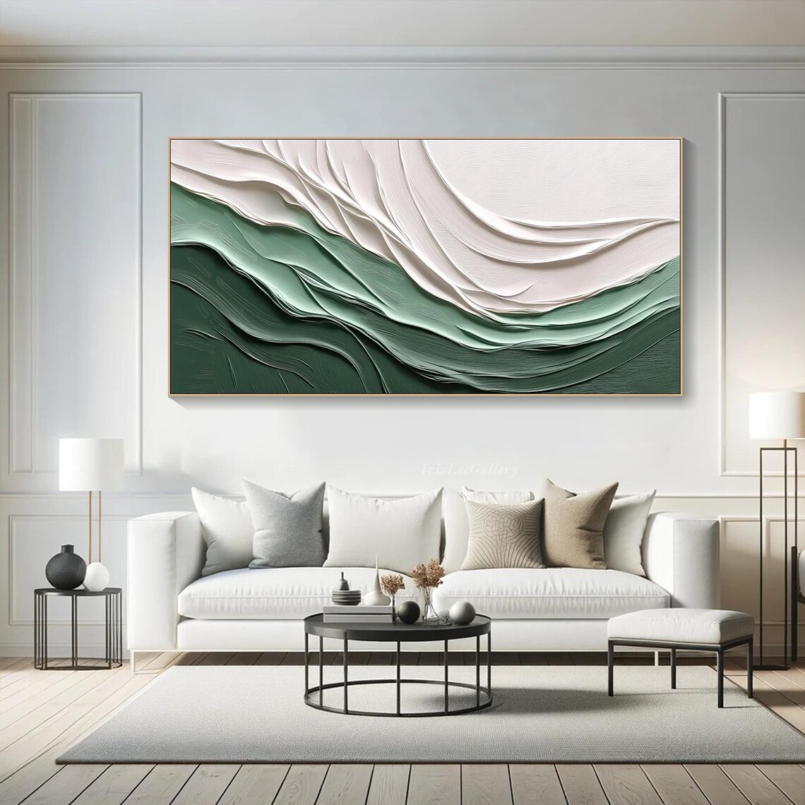 Sage Green White Wavy Abstract 3D Textured Wabi Sabi Wall Art - Image 4