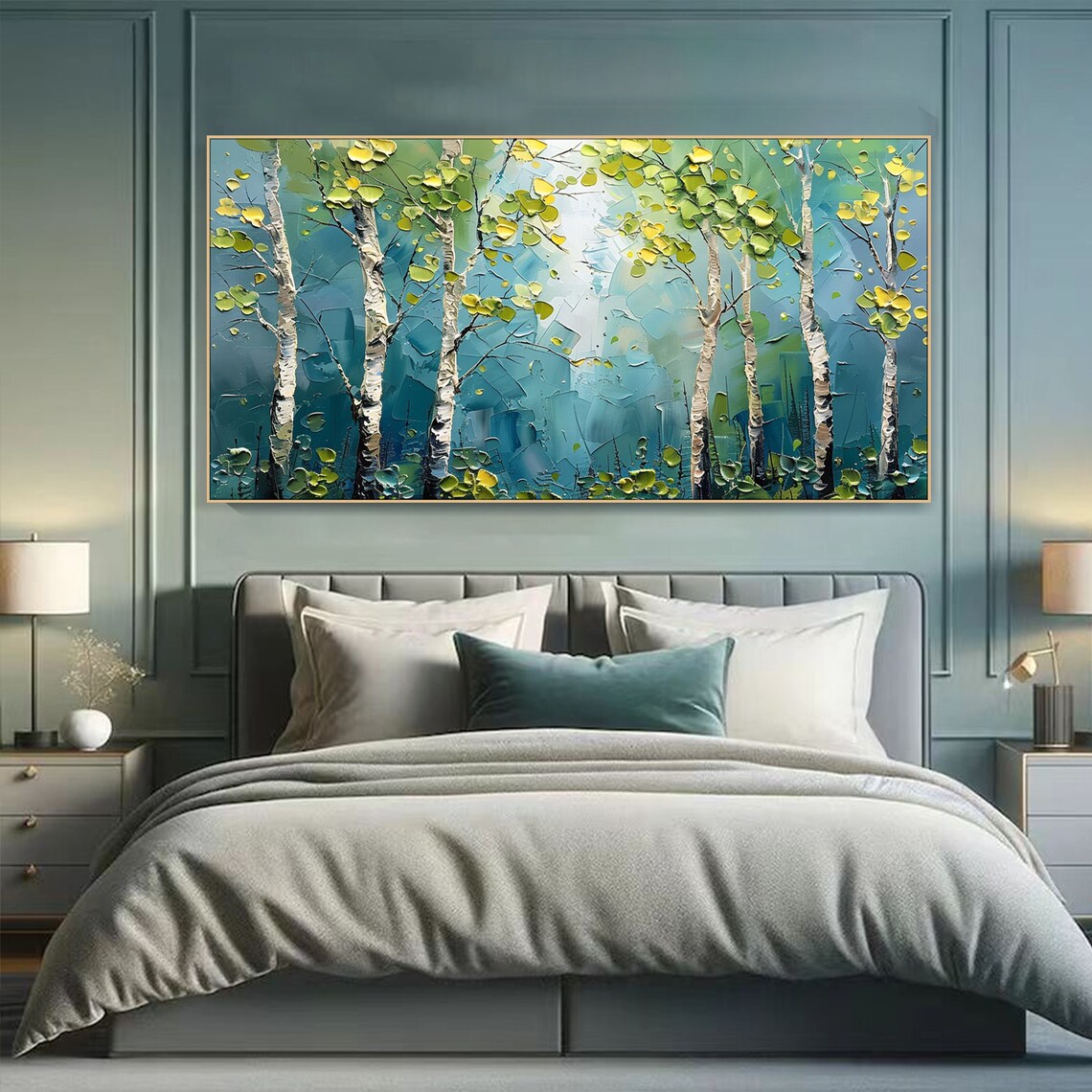 Forest Painting on Green Birch Trees, Contemporary Art Print - Image 2