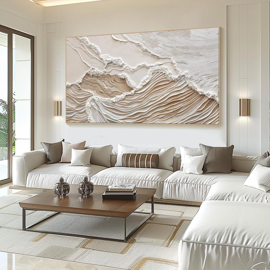 Cream Sand Plaster Ocean Waves 3D Textured Wabi Sabi Wall Art - Image 3