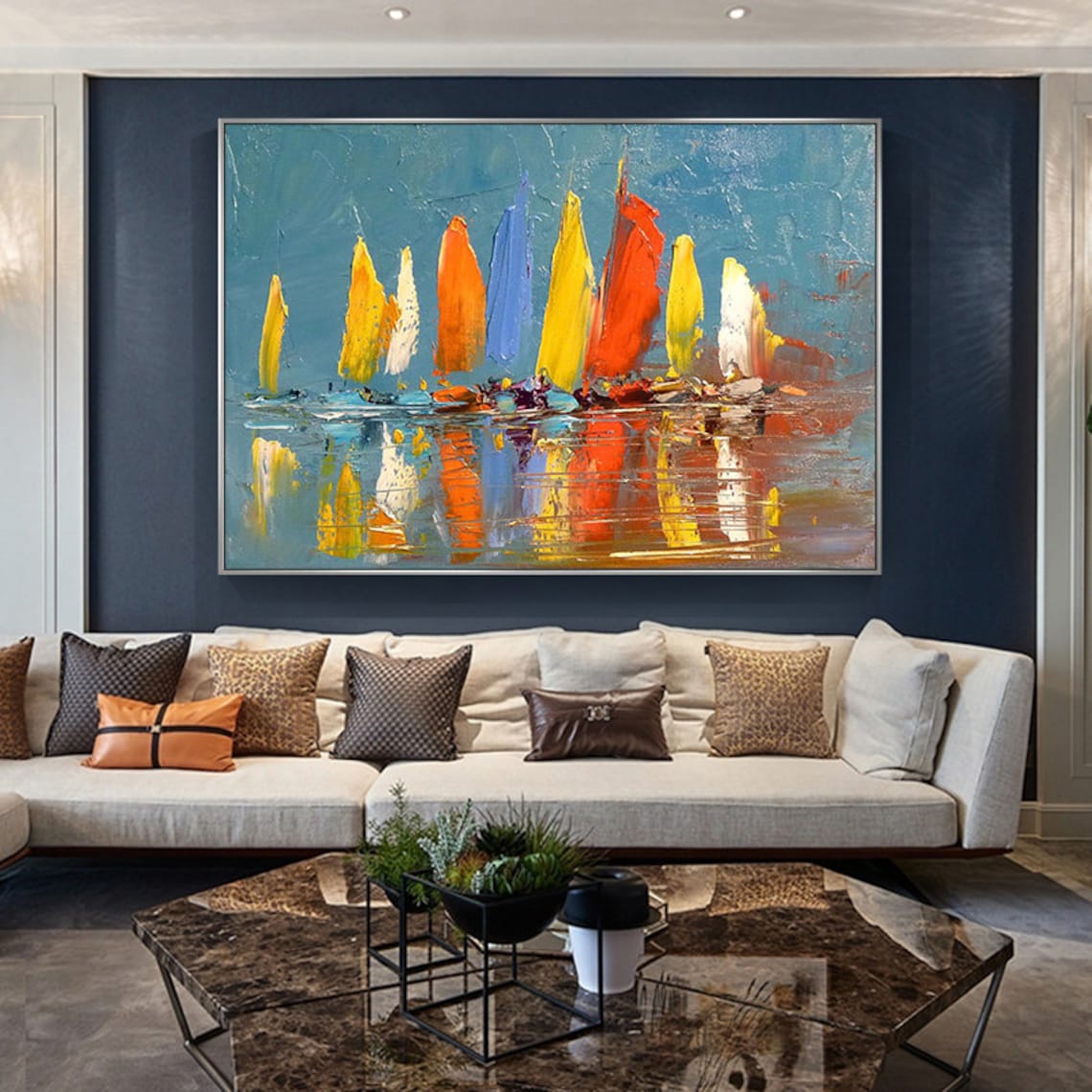 Sailboat Party Oil Painting, Nautical Harbor Art Print - Image 4