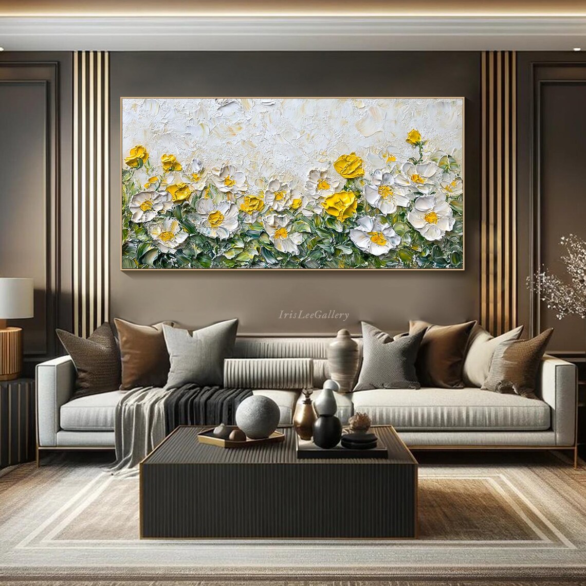 White Yellow Wildflower Bloom Bouquet Impasto Painting Wall Art - Image 3