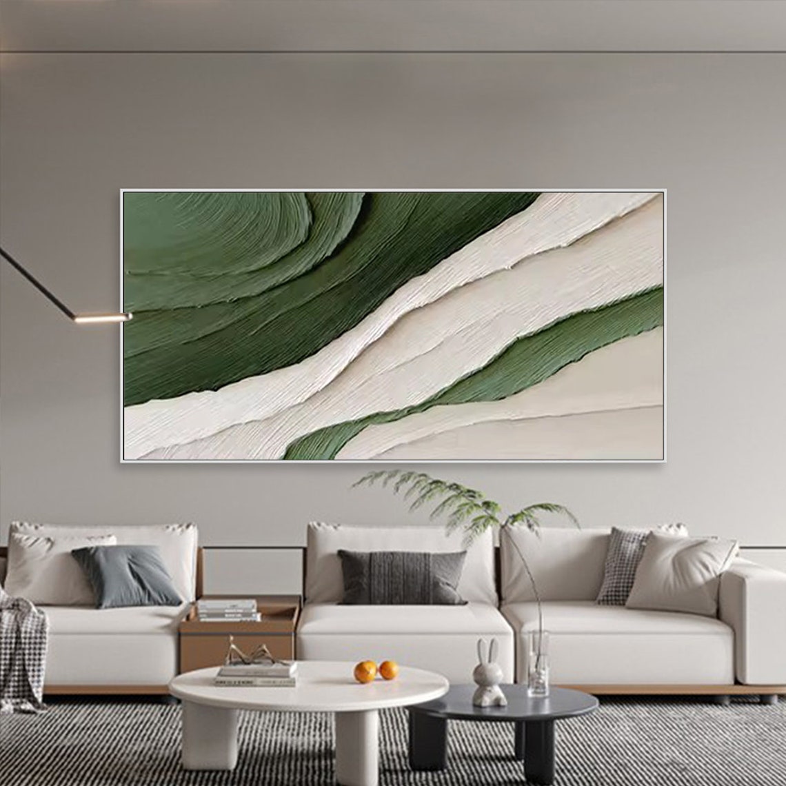 Green White Abstract Wave 3D Textured Minimalist Coastal Art Poster - Image 4