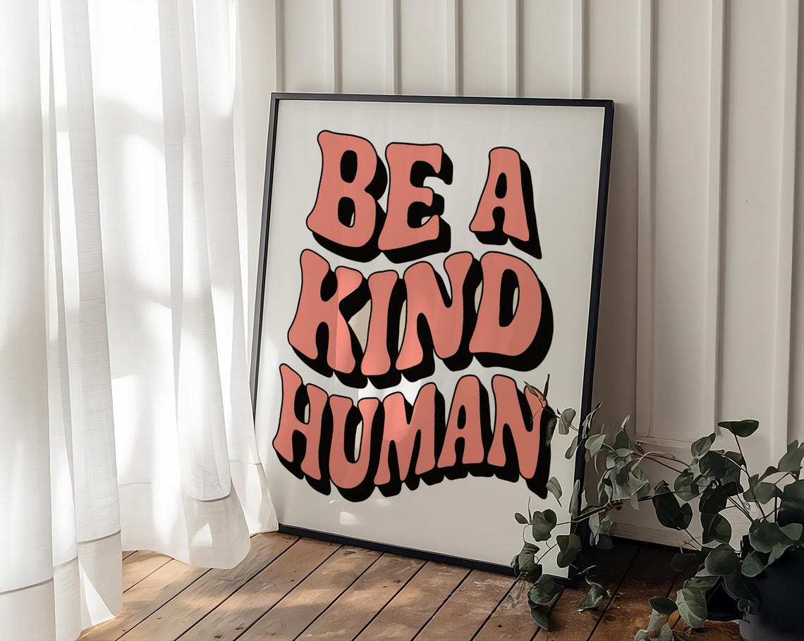 Be a Kind Human Retro Groovy Pink Bubble Letter Quote Poster - Image 2