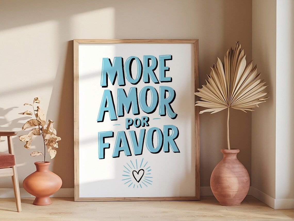 More Amor Por Favor Yellow Hand Lettered Spanish Quote Poster - Image 3