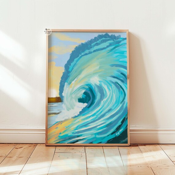 Curling Ocean Wave Barrel Turquoise Surf Coastal Seascape Print