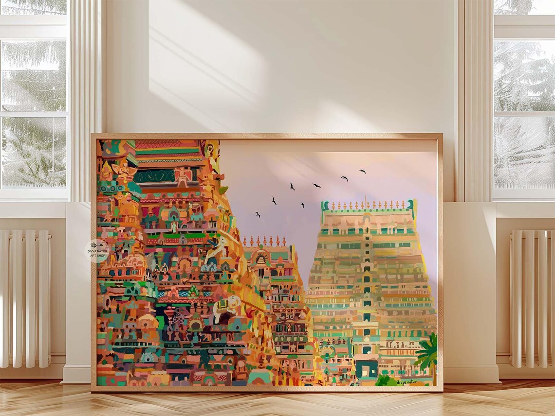 Srirangam Temple Art Print, Tamil Nadu Gopuram