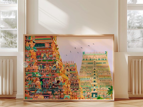 Srirangam Temple Art Print, Tamil Nadu Gopuram