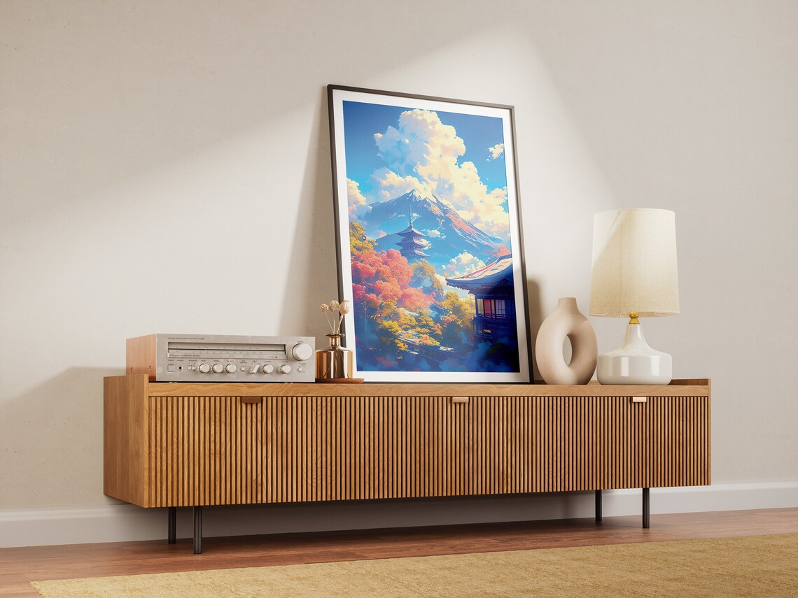 Dreamy Anime Mount Fuji Pagoda Autumn Landscape Japan Art Poster - Image 4