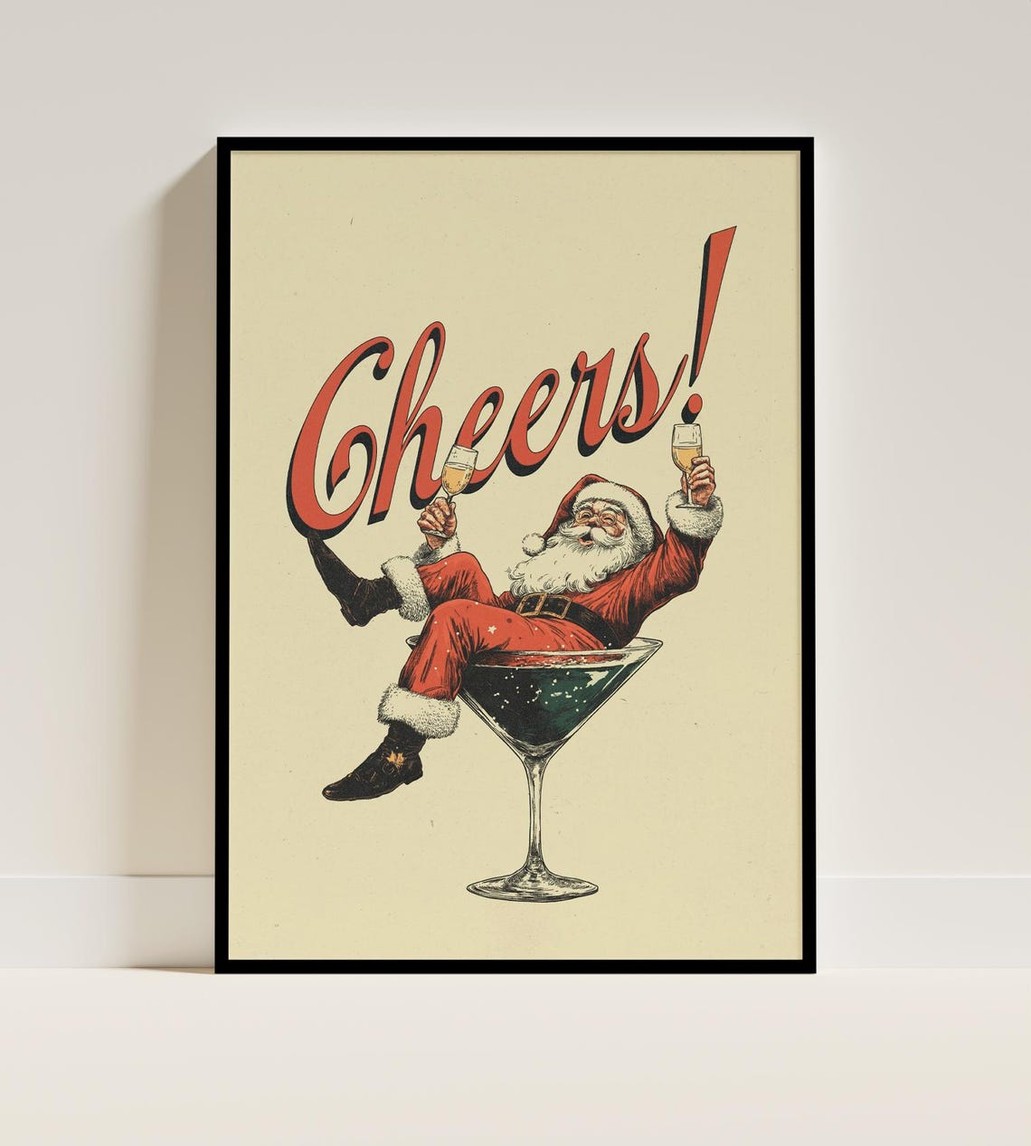Santa Cheers Martini Christmas Retro Holiday Bar Decor Poster - Image 3