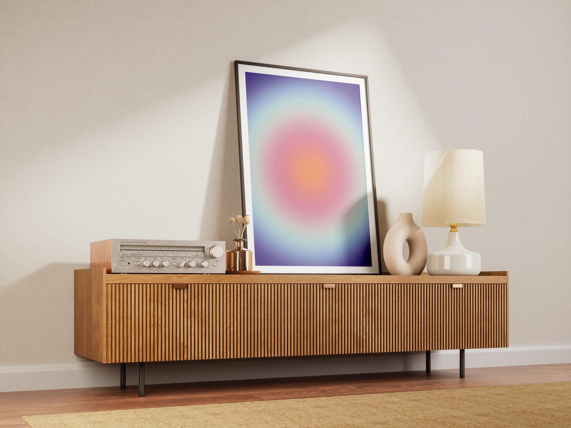 Blue Pink Orange Aura Gradient Aesthetic Abstract Design Poster - Image 2